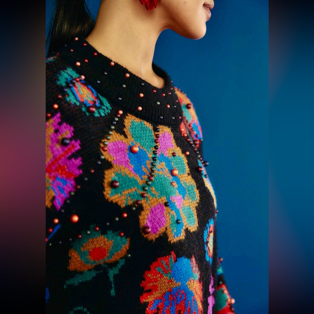 πΊπHPππΊ NWT Farm Rio Lilyβs Garden Embroidered Sweater - Picture 3 of 16